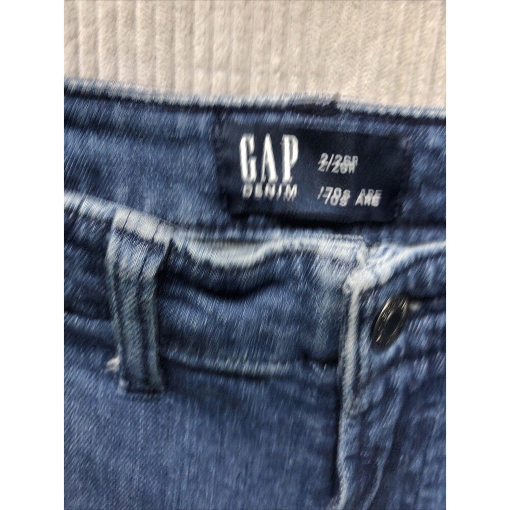 Gap Denim Jeans 70s Flare Size 2/26R Sailor Buttons Distressed - Picture 8 of 16